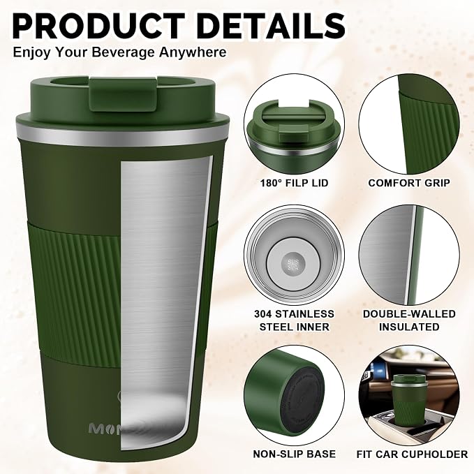 MOMSIV 17oz Travel Coffee Mug, Insulated Coffee Cup with Leakproof Lid | 6-Hour Heat Retention, 360°Leak proof, Vacuum Stainless Steel Double Walled, BPA-free, Reusable And To Go Coffee Mug