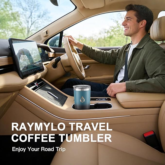 RAYMYLO Travel Coffee Tumbler, Insulated Travel Coffee Mug Cup, 20oz | Detachable Lid for Thoroughly Clean, Cup Holder Friendly for Outdoor, Double-Wall Vacuum Insulation, Spill Proof & BPA Free
