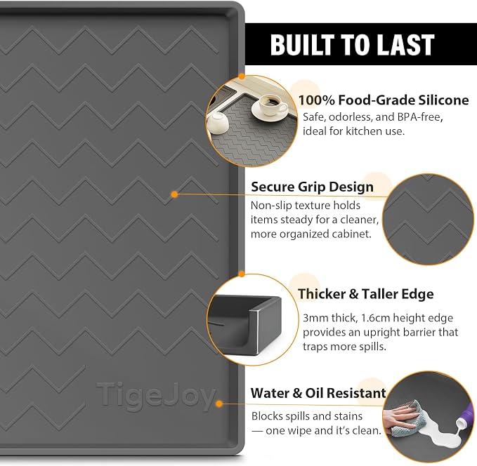 TigeJoy Under Sink Mats for Kitchen Waterproof 28" x 19", Cabinet Liner | Leak-Proof Silicone Mat Sink Protector, Kitchen Essentials Organizer and Storage,Boot or Shoe Tray, Pet Feeding Mat