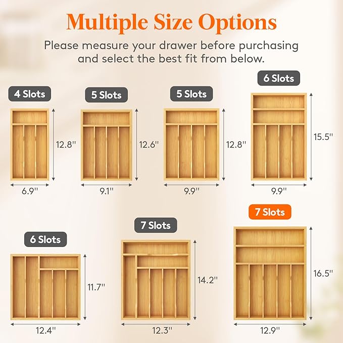 Lifewit Bamboo Silverware Tray for Drawer, 12.9 x 16.5 | Utensil Organizer for Kitchen, Flatware and Cutlery Holder, Storage for Spoons Forks Knives, Natural
