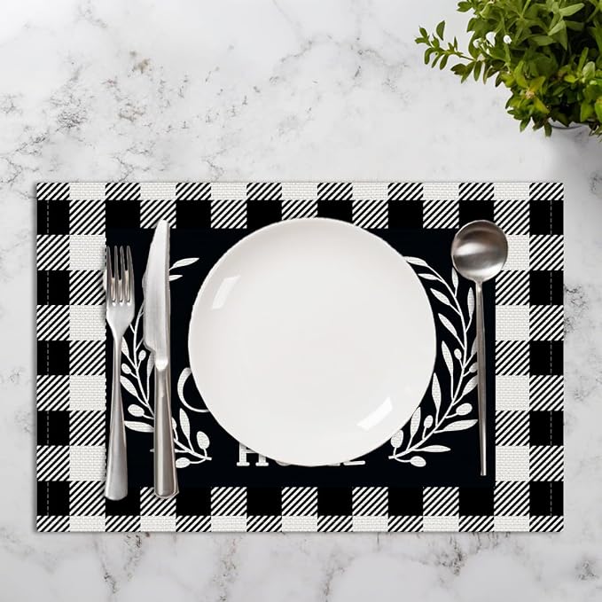 Black and White Linen Placemats Set of 4 for Kitchen Table placemats Decor | Modern Minimalist Table Mats for Home Party Kitchen Dining Table Decor for Christmas Halloween Dining Table, Party placemats