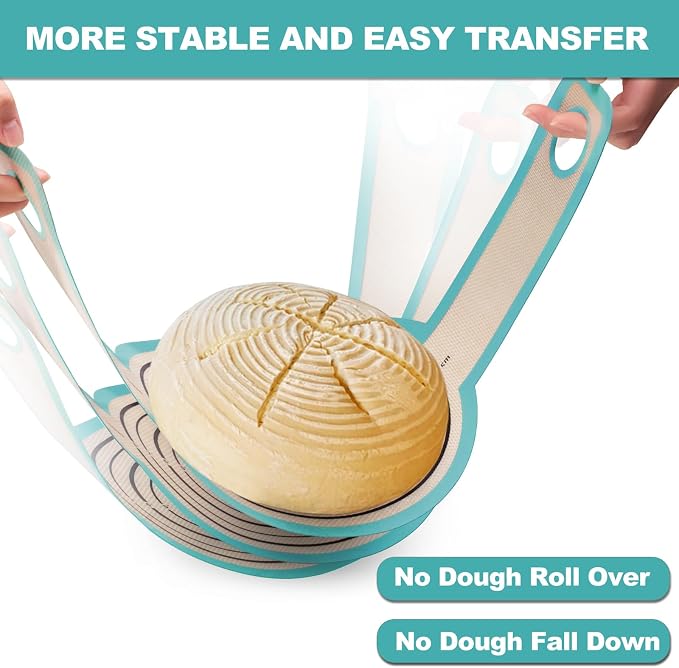 Silicone Bread Sling Oval and Round - Non-Stick & Easy Clean Reusable Oval Silicone Baking Mat for dutch oven. With Long Handles Sourdough Bread Baking mat tools supplier Liner (Aqua Sky)