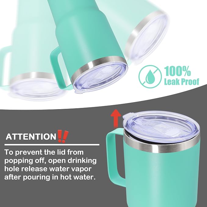 20 oz Tumbler with Handle Coffee Tumblers with Lid Travel Mug Light Blue 6P | 20oz Tumblers with Handle Double-Wall Insulated Vacuum Coffee Mugs Stainless Steel Tumbler with Handles&Lid Light Blue 6P