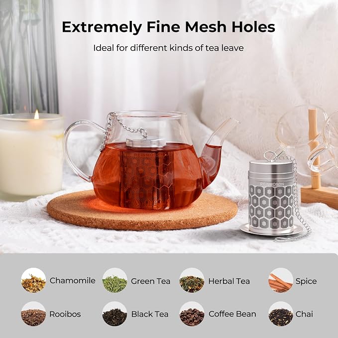 Extra Fine Mesh Tea Infuser for Loose Leaf Tea Steeper 1.5”x2.2” | 304 Stainless Steel Tea Strainers & Filters for Loose Tea, Updated Slim Threaded Lid Tea Ball for Mug, Cup, Teapot, Kettle