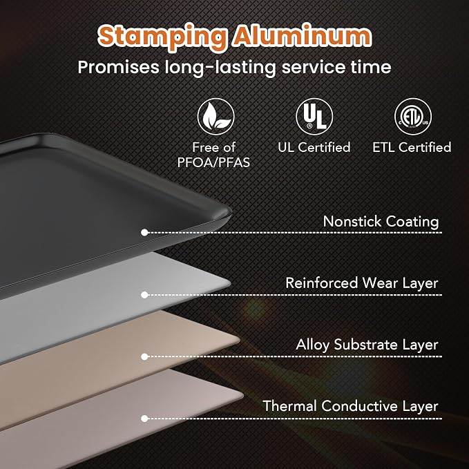 LDAILY Extra Large Nonstick Electric Griddle, Teppanyaki Grill BBQ W/ 4 Adjustable Temperature, Even Heating & Handles, Long Table Top Pancake Griddle Grill for Indoor & Outdoor Party, Camping（27’’）