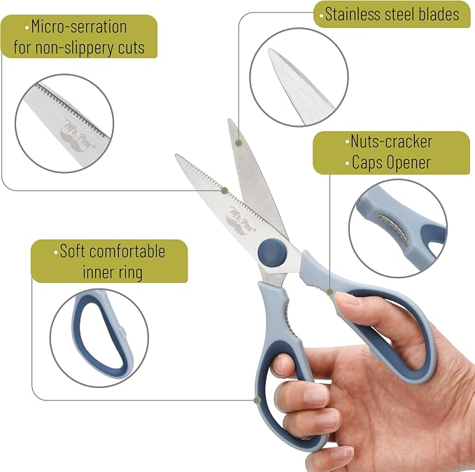 Mr. Pen- All Purpose Kitchen Shears with Protective Sheath, 2 pcs, 8 Inch | Dishwasher Safe, Stainless Steel Food Scissors with Micro-Serrated Blades, Soft Grip, Durable Utility Kitchen Shears