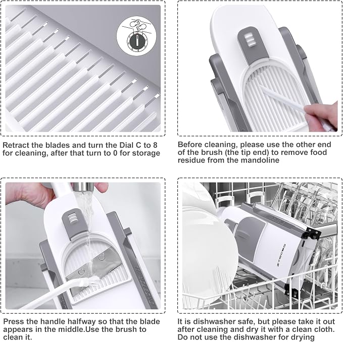 Safe Mandoline Slicer for Kitchen, Vegetable & Food Cutter (Only Slice) | Thickness Adjustable 0.1-8 mm, Potato Slicer for Chips, Easy to Clean, Kitchen Faster Slice, Dishwasher-safe (Light Grey)