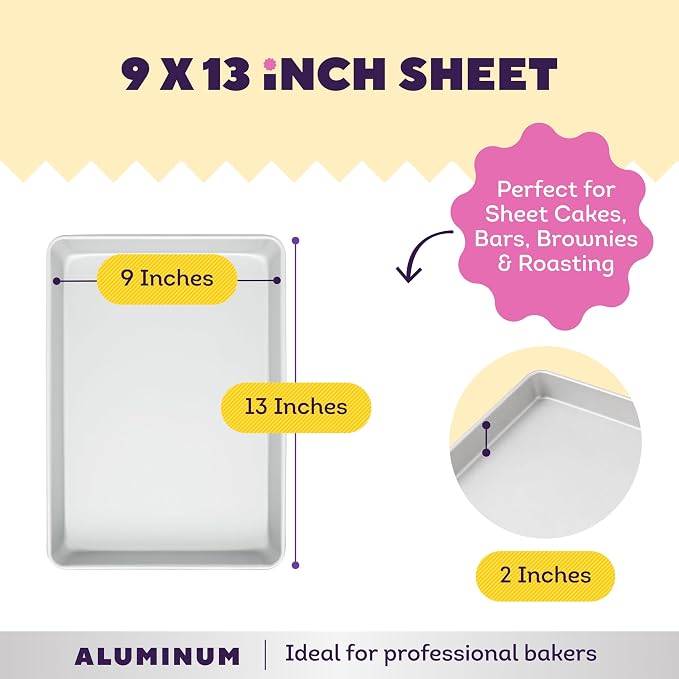 Wilton Aluminum Rectangular Sheet Pan, Made Without PFAS, 9 x 13 in. | Natural Anodized Aluminum, Even Heating & Rust-Resistant, Perfect for Sheet Cakes, Roasting & Classic Rectangular Baking