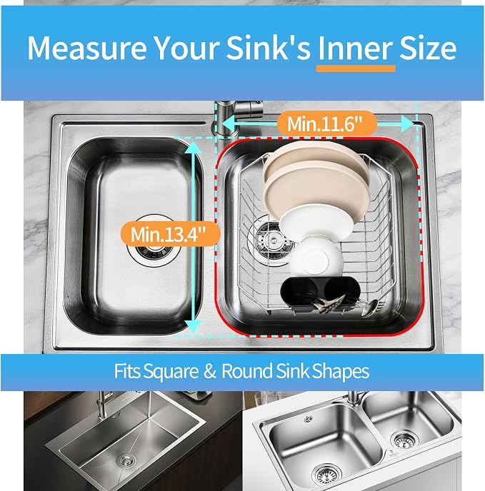 Small in Sink Dish Drying Rack - Stainless Steel Compact Inside Sink Dish Drainer for RV Kitchen Apartment Sink, Rust Resistant Kitchen Organizer for Plates, Bowls in Sink, 11.6" W x 13.4" L, Silver