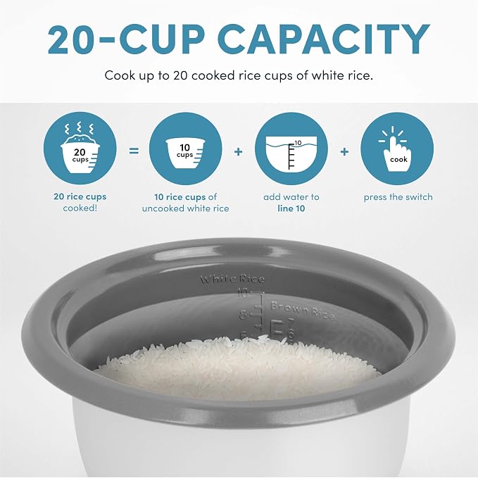AROMA® 20-Cup (Cooked) One-Touch Rice Cooker and Food Steamer with Auto-Warm | 10 cups uncooked, 20 cups cooked (ARC-390NGP)