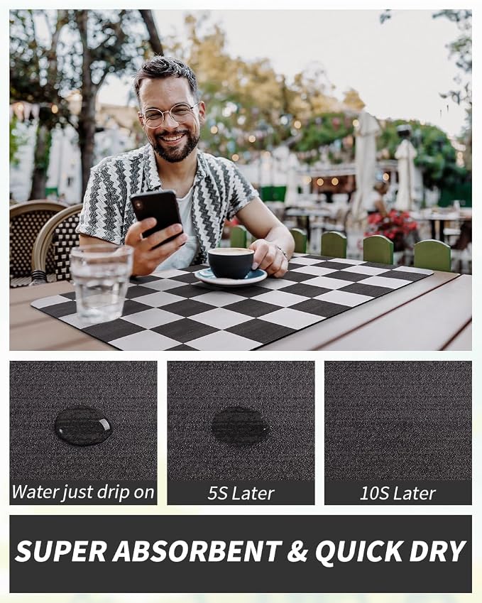 AMOAMI Dish Drying Mat for Kitchen Counter-Coffee Mat Bar Accessories, Hide Stain, Rubber Backed, Absorbent, Fit Under Coffee Maker, Espresso Machine, Pot, Dish Rack,(16X24,Buffalo Black)