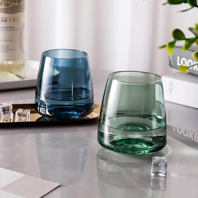 Stemless Wine Glasses Set of 6 - Hand Blown Colored Short Wine Tumblers Colorful Lead-Free Non-Fading Party Stemless Wine Glasses Set, Unique Gift for Wedding