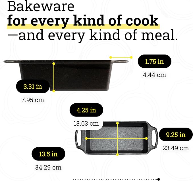 Lodge Seasoned Cast Iron Loaf Pan 10 Inches - Pre-Seasoned Rectangular Cast Iron Bakeware- Even Browning Bread Pan with Easy-Release Finish - PFAS-Free Non-Toxic Cookware