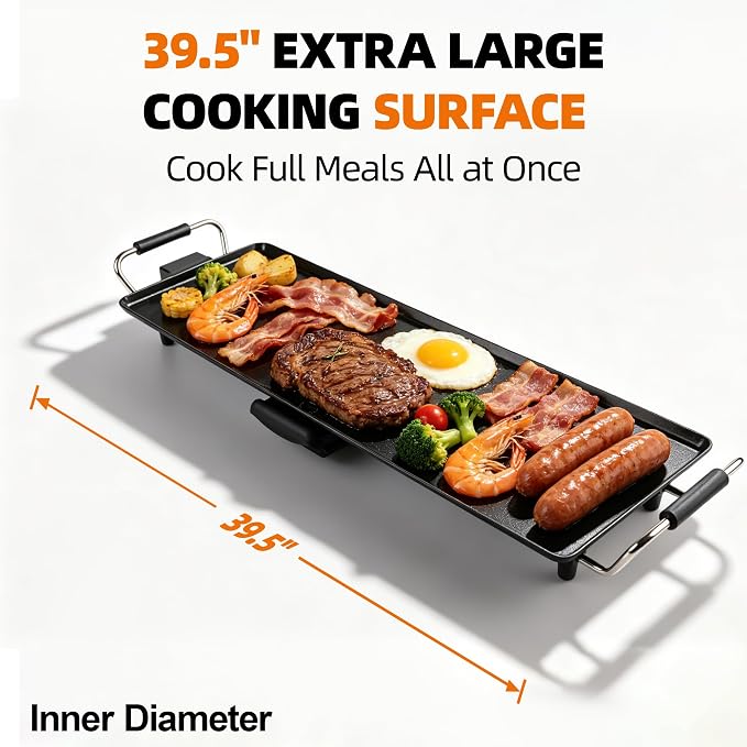 30-Inch Electric Griddle & Teppanyaki Grill, 1400W Large Non-Stick Surface, Intelligent Temperature Control, Easy to Clean. Indoor/Outdoor Use for Pancakes, BBQ, Camping & Gatherings