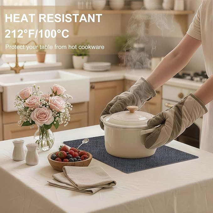 Faux Leather Heat Resistant Placemats 4 Packs, Waterproof Wipeable Dining PU Place Mats for Indoor & Outdoor, Easy to Clean, Charcoal