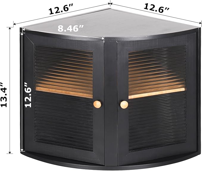 Black Bread Bin, Double Layers Bamboo Corner Bread Box for Kitchen Counter | Holds 2+ Loaves, Right Triangle Fits Counter Corners, Clear Window, Breathable Keeps Bread Fresh, Saves Small Kitchen Space