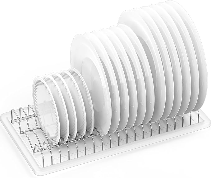 Simple Houseware Stainless Steel Plate Drying Rack with Drainboard, Chrome