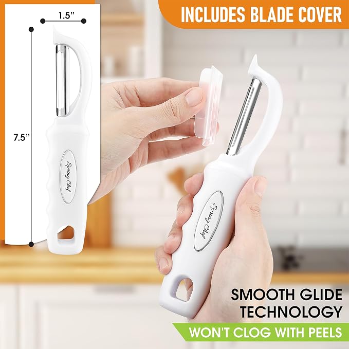 Spring Chef Swivel Potato Peeler for Kitchen with Ergonomic Handle, White | Premium Vegetable Peeler w/ Sharp Stainless Steel Blades, Multifunctional Food Peeler for Apple, Carrot, Cucumber, Fruit