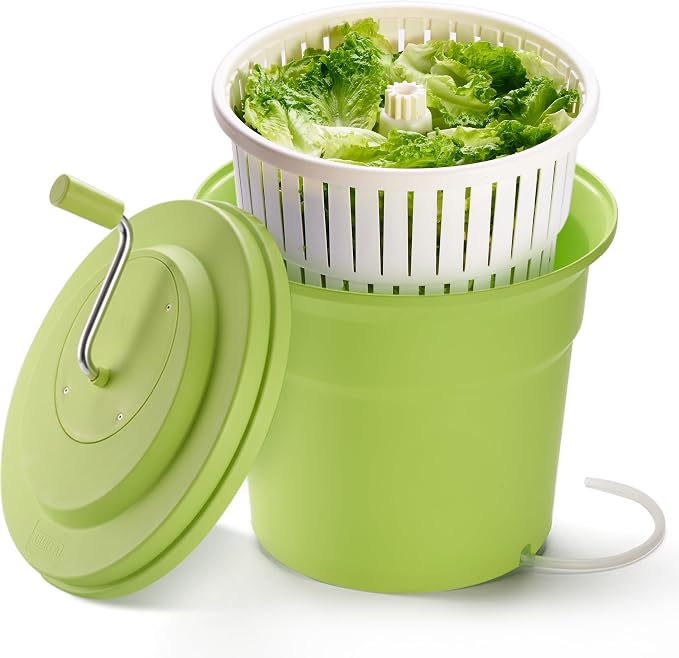 20 Quart (5 Gallon) Commercial Salad Spinner, Heawy Duty Manual Lettuce Dryer with Built-in Drain Hose, Large Vegetable Washer Holds 7 Lettuce Heads for Restaurant Kitchen Prep