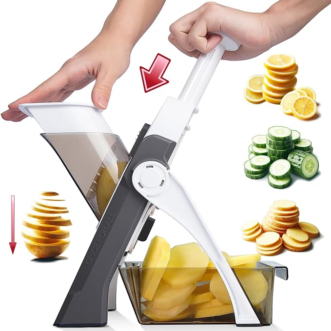 ONCE FOR ALL Safe Mandoline Slicer, Vegetable Slicer Potato Slicer, Gray | Vegetable Slicer For Food Potato Slices, Thickness Adjustable 0.1-8 mm Kitchen Artifact Fast Meal Prep, Gift, Only Slicer