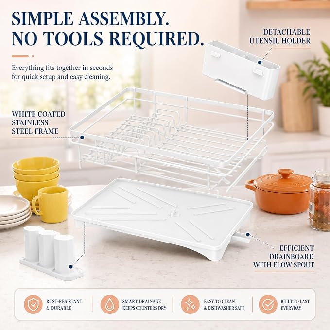 Stainless Steel Dish Drying Rack with Drainboard & Utensil Holder