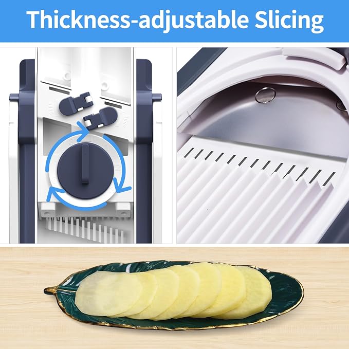 Safe Mandoline Slicer for Kitchen, 5 in 1 Multi Food Chopper, Potato Slicer | Adjustable Thickness 0.1-8 mm, Vegetable Chopper Cutter, Food Chopper French Fry Cutte, Paring Knife/Cleaning Brush, Mandolin