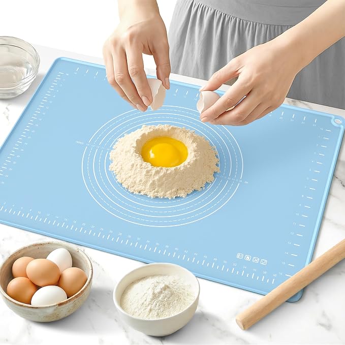32x24 Silicone Rolling Mat Non-Stick Food Grade Baking Mat w/Measurements | Non-slip edges, heatproof silicone, nonstick, measuring guides, oven/dishwasher safe, tearproof, easy clean.
