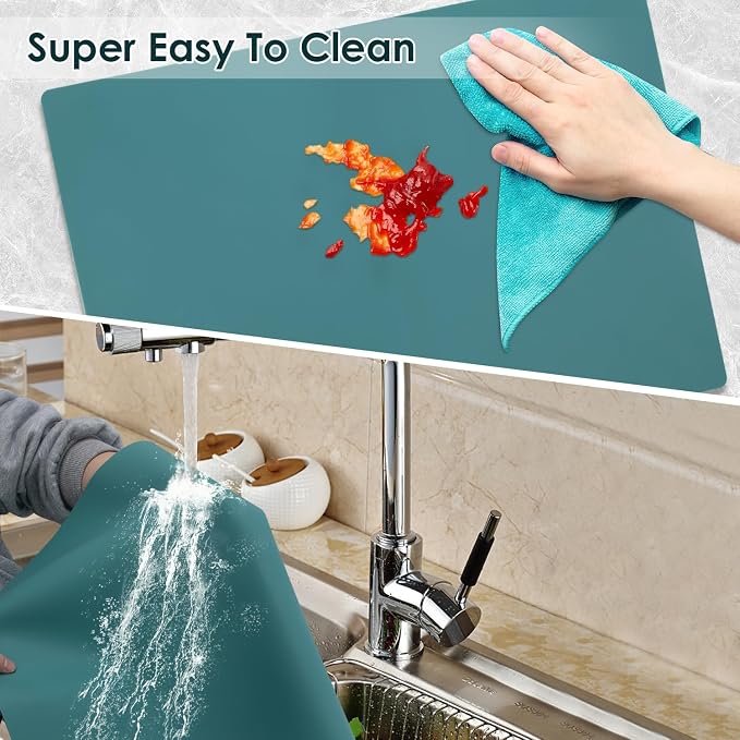 Extra Large Silicone Countertop Mat, Silicone Table Mat Kitchen Counter Protector Nonslip Heat Resistant Desk Mat for Crafts Kids Dinner Placemat Pastry Dough Rolling Mat, Dark Green