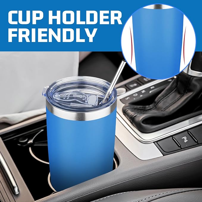 20 oz Tumbler with Lids and Straws, Stainless Steel Insulated Travel Coffee Mug, Double Wall Vacuum Insulated Tumblers, Powder Coated Coffee Tumbler for Cold & Hot Drinks (Sea Blue)
