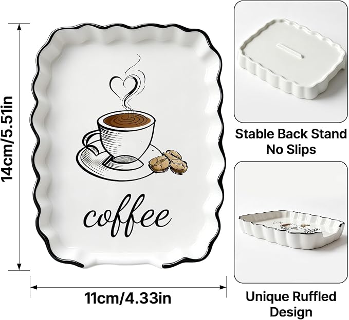 Coffee Spoon Rest, Ceramic Spoon Holder for Coffee Bar Accessories | Cafe Station Decor, Small Teaspoon Rest, Farmhouse Cafe Bar Decor Accessories for Countertop