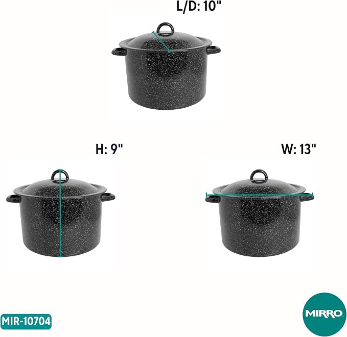 MIRRO 7.75 Qt Enamel Stock Pot for Canning, Black | Smooth Glass Enamel Coating, Perfect for Soups and Stews