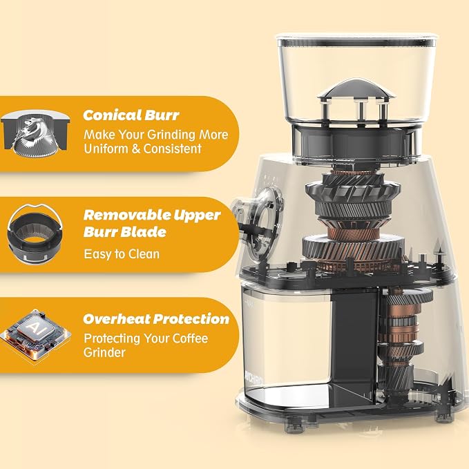 AYCHIRO Coffee Grinder Electric, Coffee Beans Grinder for Home Use with 30 Grind Settings - 12 Cups Capacity for Espresso, Drip & Americano, Black