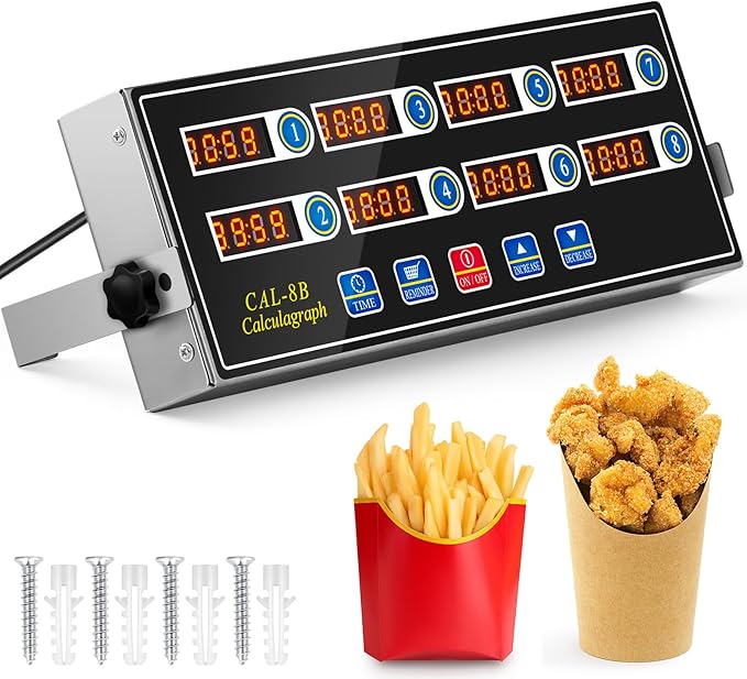 Relaxweex 1 Pack 8 Channel Kitchen Timers for Cooking, Commercial Digital Kitchen Timer with Loud Alarm, Large LCD Display, Restaurant Fryer, Chef, Baking Supplies