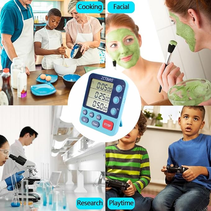 Dual Digital Timer for Kitchen Cooking, 3 Channels Count Down/Up Triple Timer for Kids, Presets Memory Large Display & Magnetic Back Adjustable Alarm Volume, Suit for Kids Teachers Studying, Green