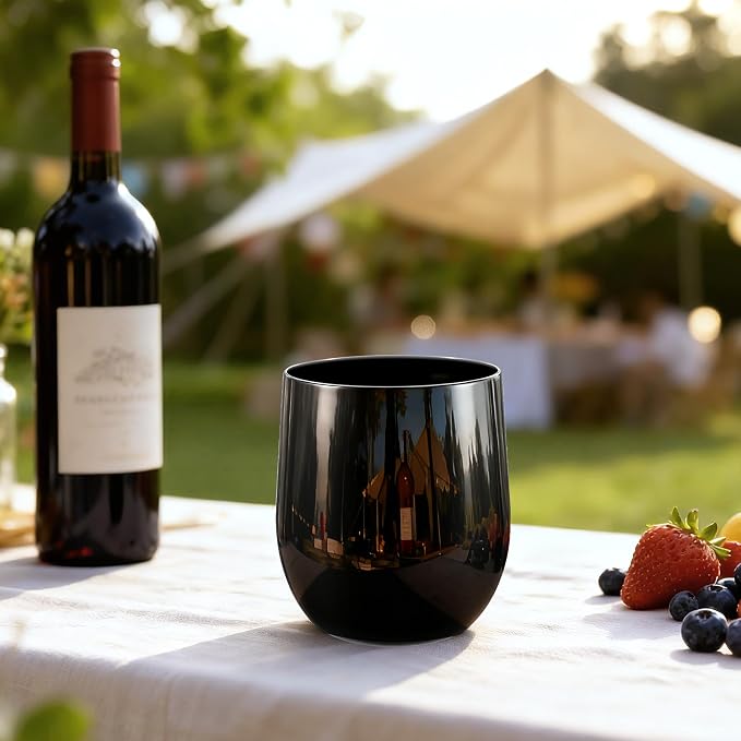14-ounce Plastic Stemless Wine Glasses, All Purpose Arcylic Glasses, set of 6 Black Reusable Shatter-resistant Dishwasher Safe