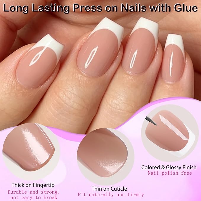240pc White French Tip Press on Nails Short Coffin Acrylic Nail, Coffee Press ons Fake Nails with Glue, 12 Sizes Glue on Nails Extra Short Press on Nail Coffin Artificial Stick on Nail for Women