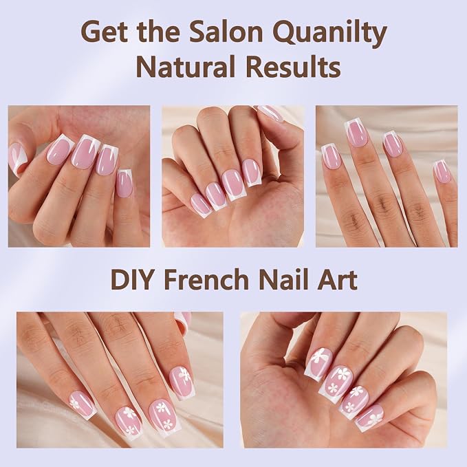 Misssix French Tip Press on Nails, 150Pcs Short Square Fake Nails Pink | French Tip Gel Nail Tips, No Need to File Tips Pre-lasting, Fake Nails for Nail Art DIY 15 Sizes
