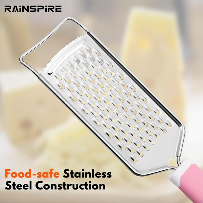 Professional Cheese Graters for Kitchen Stainless Steel Handheld, Metal Lemon Zester Grater With Handle For Cheese, Chocolate, Spices, Kitchen Gadgets And Tools, Soft Grip Handle, Pink