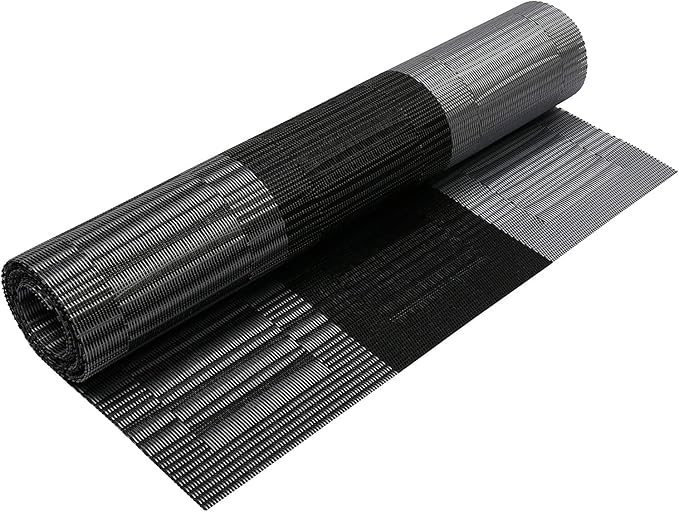 SHACOS Woven Vinyl Table Runners PVC Table Runners 12 x 36 inch Wipe Clean Reversible Plastic Weave Tabletop Counter Decor Mats Indoor Outdoor, Ombre Black and Gray