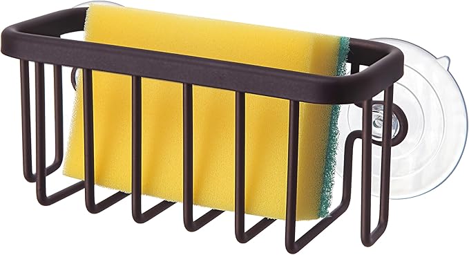 SunnyPoint NeverRust Kitchen & Bathroom Sink Caddy for Sponges, Scrubbers, Soap, 6" x 2.5" x 2.65", with Adhesive Mount - Additional Suction Cup Included –Aluminum (Oil Bronze, NOT Black)