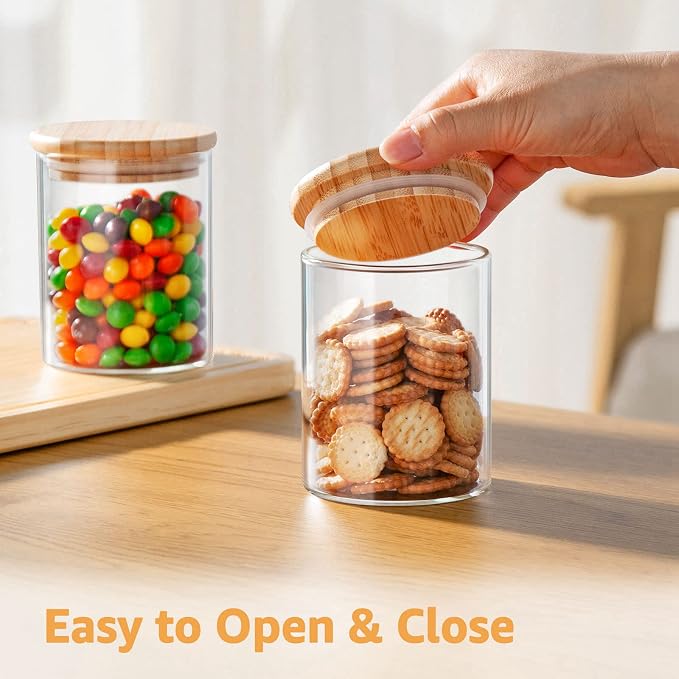 12 Oz Glass Jars with Bamboo Lid 3mm Thick Upgrade Clear (8 Pack) | Airtight, Thickened Glass, For Loose Leaf Tea Spice Herb Seasoning, Kitchen, Pantry, Food Storage Containers