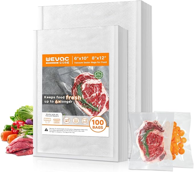 Vacuum Sealer Bags for Food, Quart 8″x 12″,Pint 6″×10″100 Pcs,BPA Free | Food saver Bags，Vacuum Seal Bags for Food,Sous Vide, Vacuum Storage Bags Food, Commercial Grade, Kitchen Essentials