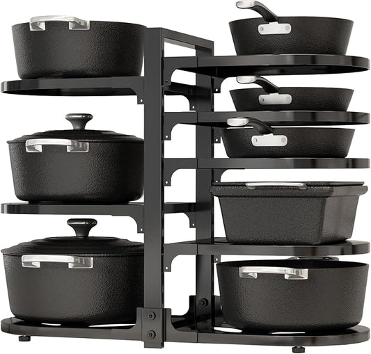 Adjustable Heavy Duty Pots and Pans Organizer Under Cabinet, 8-Tier Pot and Pan Organizers Inside Cabinet, Kitchen Cabinet Organizers and Storage, Black