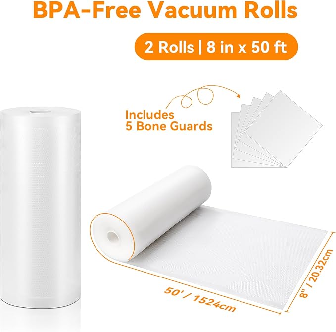 Wevac Vacuum Sealer Bags for Food 8x50 2 Rolls, Fit Food Saver Machines | Sous vide, Freezer Safe, BPA-free, Commercial Grade, Heavy Duty Vacuum Sael Bags for All Sealer Machines, Meal Prep Meat Fish