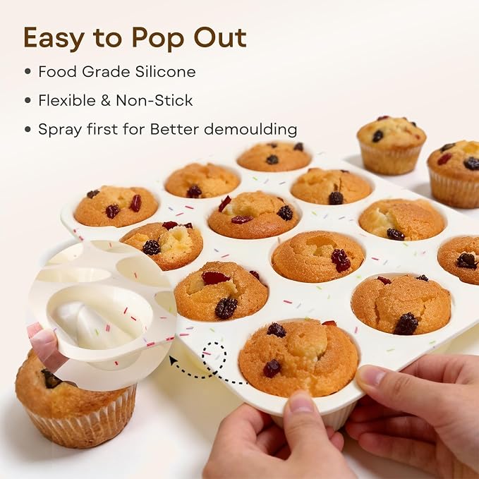 Silicone Muffin Pans for Baking,12 Cup Nonstick Cupcake Pan 2Pcs | Food-Grade Silicone Muffin Tin, Oven Dishwasher Freezer Safe Silicone Molds for Home Baking DIY, Cupcakes, Egg Bites