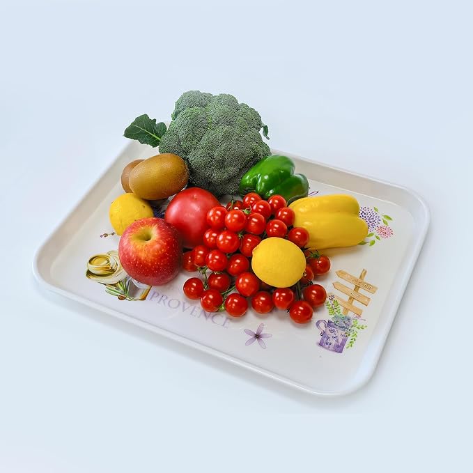 Large Floral Melamine Serving Trays 2 Pack Rectangle Food Platter | Stackable, Reusable, Raised Edge, Rectangular, Easy Clean,For Gift, Party, Decor, Home, Restaurant Use,Household Dining