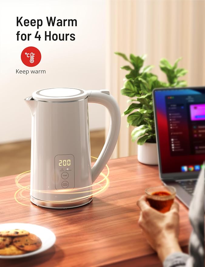 Electric Tea Kettle 1.7L Larger Design Temperature Control Electric Kettle | 4H Keep Warm Water Boiler with 6 Presets, LED Screen Electric Kettles for Boiling Water, Boil-Dry Protection, BPA Free