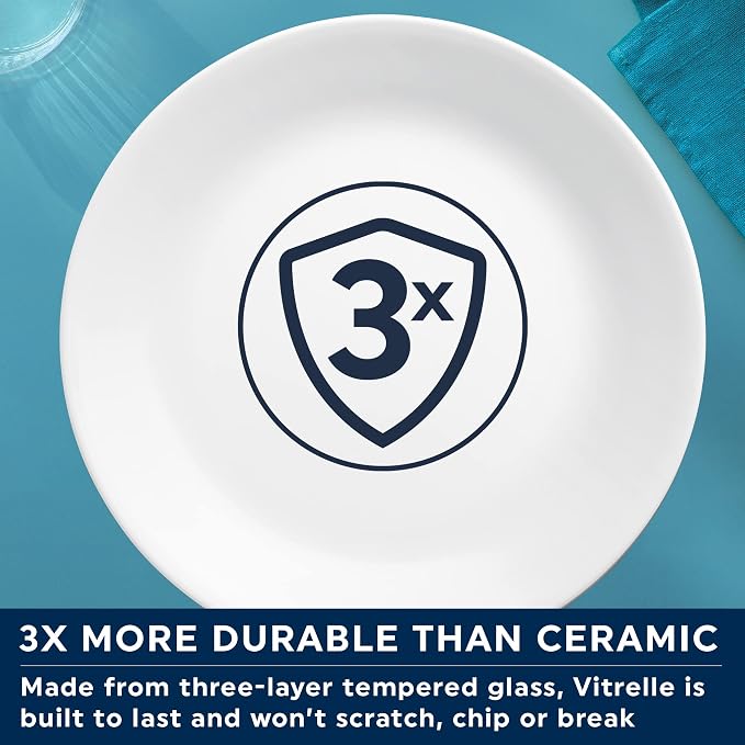 Corelle Dinnerware Set (12pc, Simple Sketch)-Dinner for 4 Includes x: Dinner Plates, Side & Bowls 3 X More Durable, Half The Space Weight of Ceramic up to 80% Recycled Glass, 1146920