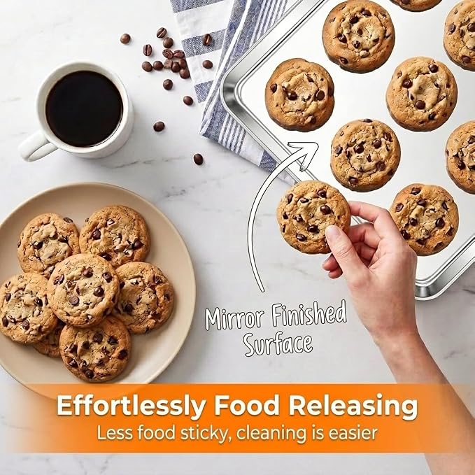 TeamFar Baking Sheet, 17.6"x 13"x 1" Stainless Steel Large Cookie Sheet Pan | Set of 2, Half Sheet Baking Pans Trays for Roasting/Cooking, Non-toxic & Healthy, Heavy Duty & Sturdy, Dishwasher Safe