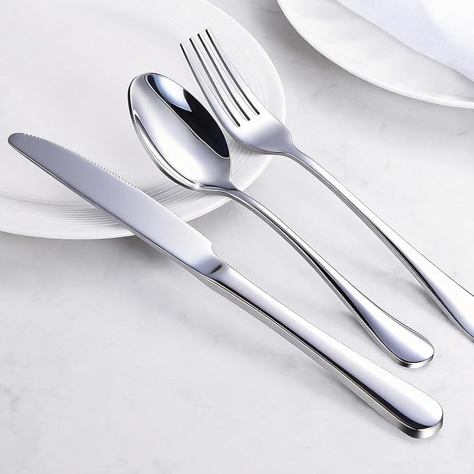 12-Piece Silverware Set for 4 - Stainless Steel Flatware Cutlery Set Service for 4, Mirror Polished Flatware Set Include Forks Spoons Knives for Home, Wedding, Restaurant, Dishwasher Safe